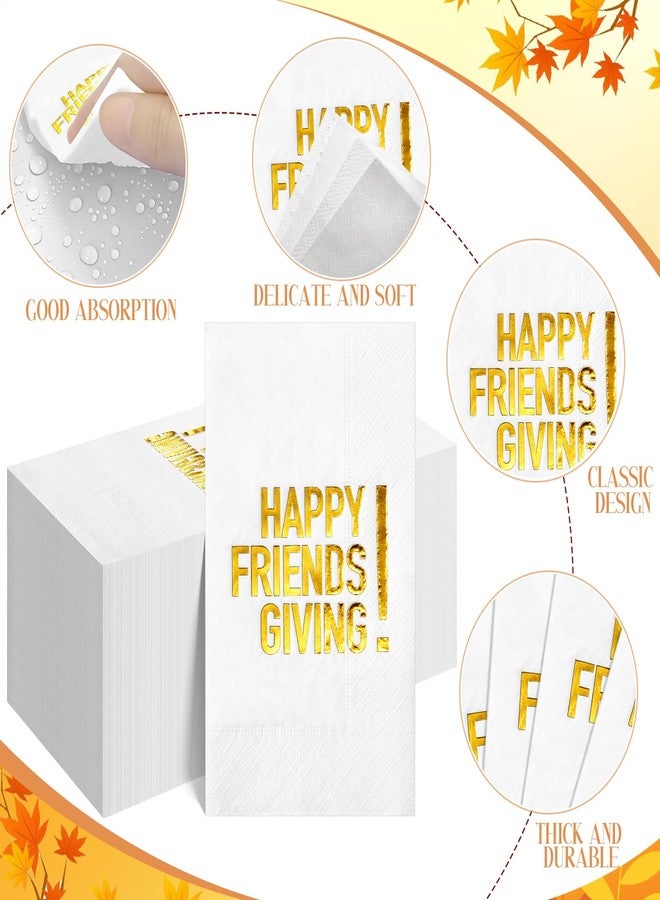 Hallswl 100pcs Friendsgiving Cocktail Napkins,Disposable Napkins with Happy Friends Giving Gold Foiled,Fall Dinner Guest Paper Hand Towels for Autumn Harvest Thanksgiving Party Decorations,7.9 * 4.3inch - Image 3